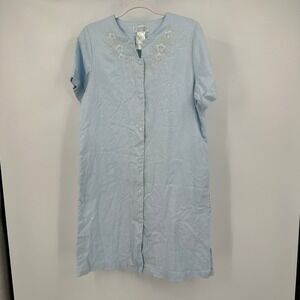 Collette Miss Elaine Women Vintage Robe Size S Cottagecore Blue Embroidered Soft